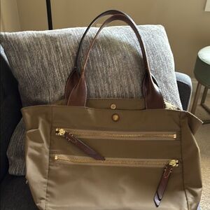 Frye Ivy Tote bag tan with leather trim and exterior zippers 🌟